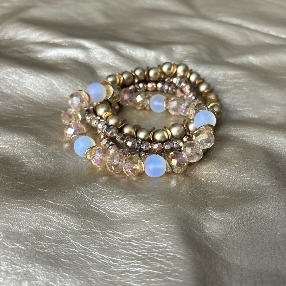 Elegant glow opalite crystal Beaded Bracelet Set jewelry stack
